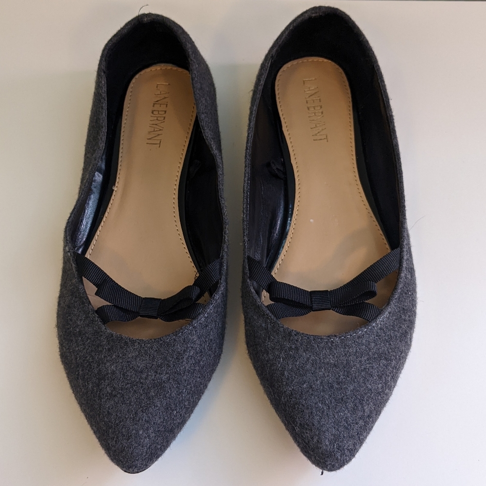 Lane Bryant Gray Wool Point Bow Flats Size 10 WIDE